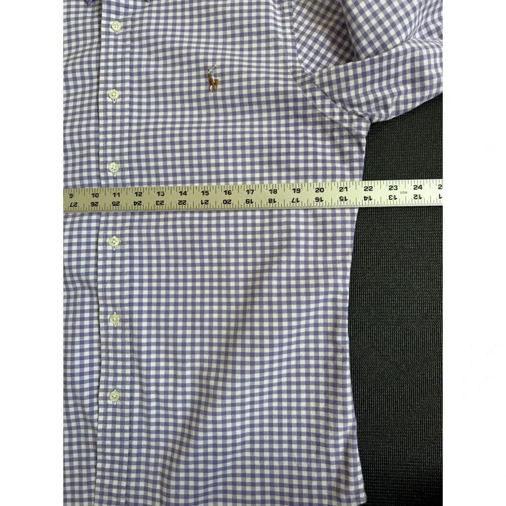 Polo Ralph Lauren Mens Large Slim Fit Plaid Oxford Button Down Pony Purple